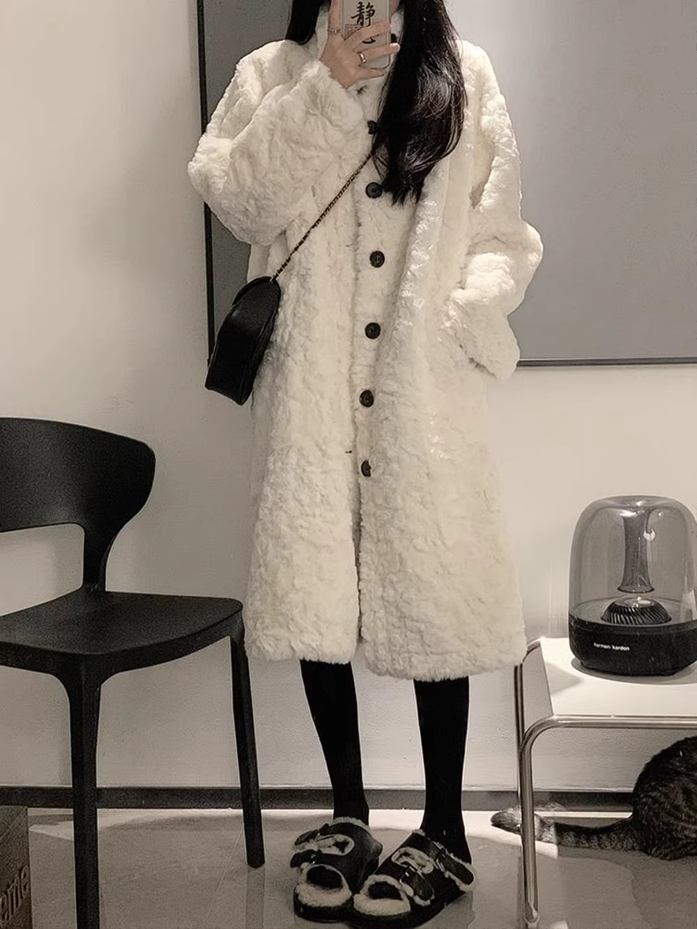  Autumn and Winter High-Quality Over-the-Knee Lamb Plush Jacket for Women Original Fabric