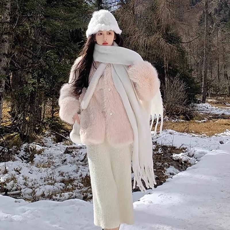 2023 autumn and winter pink toka fur one-piece fur coat original fabric