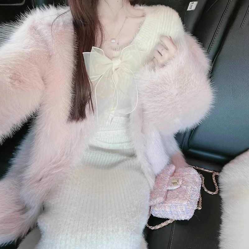 2023 autumn and winter pink toka fur one-piece fur coat original fabric