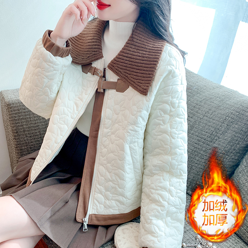 2023冬季新款韓版設計感撞色氣質翻領加厚保暖寬松顯瘦棉衣外套女
