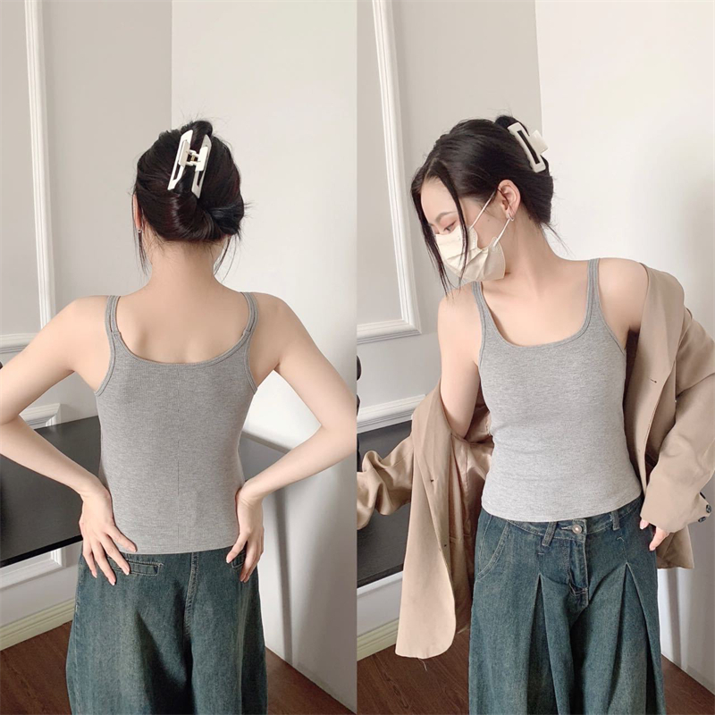 Actual price~Autumn and winter versatile simple threaded double shoulder strap fixed cup free bra and beautiful back camisole
