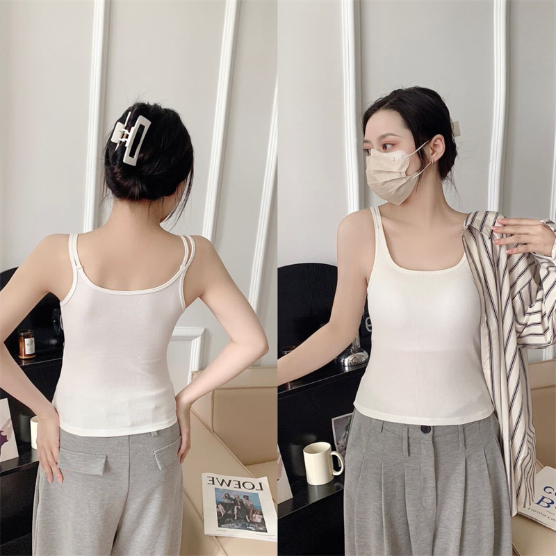 Actual price~Autumn and winter versatile simple threaded double shoulder strap fixed cup free bra and beautiful back camisole