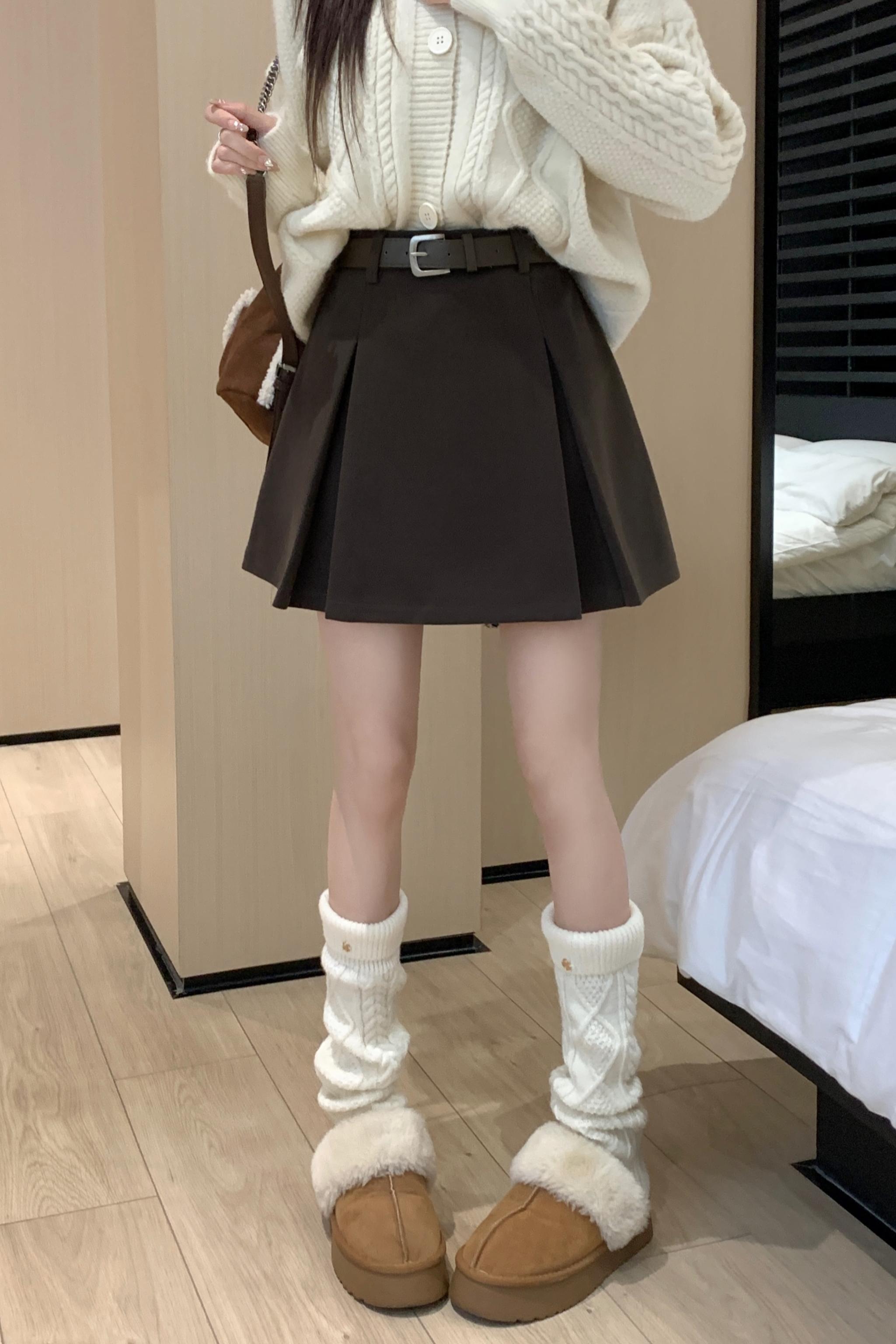 實拍灰色毛呢半身裙女秋冬2025新款百褶裙a字包臀短裙高腰裙子女