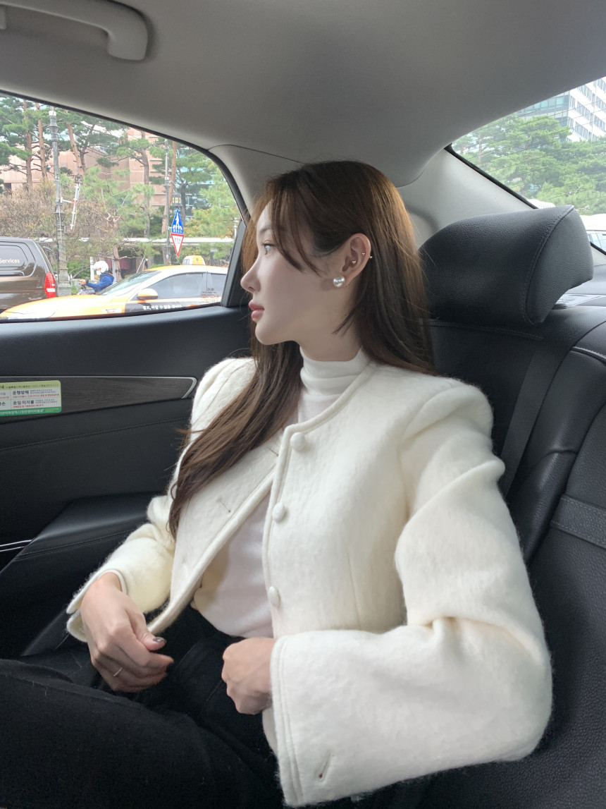 韩国chic秋冬新款法式圆领短款长袖毛呢外套