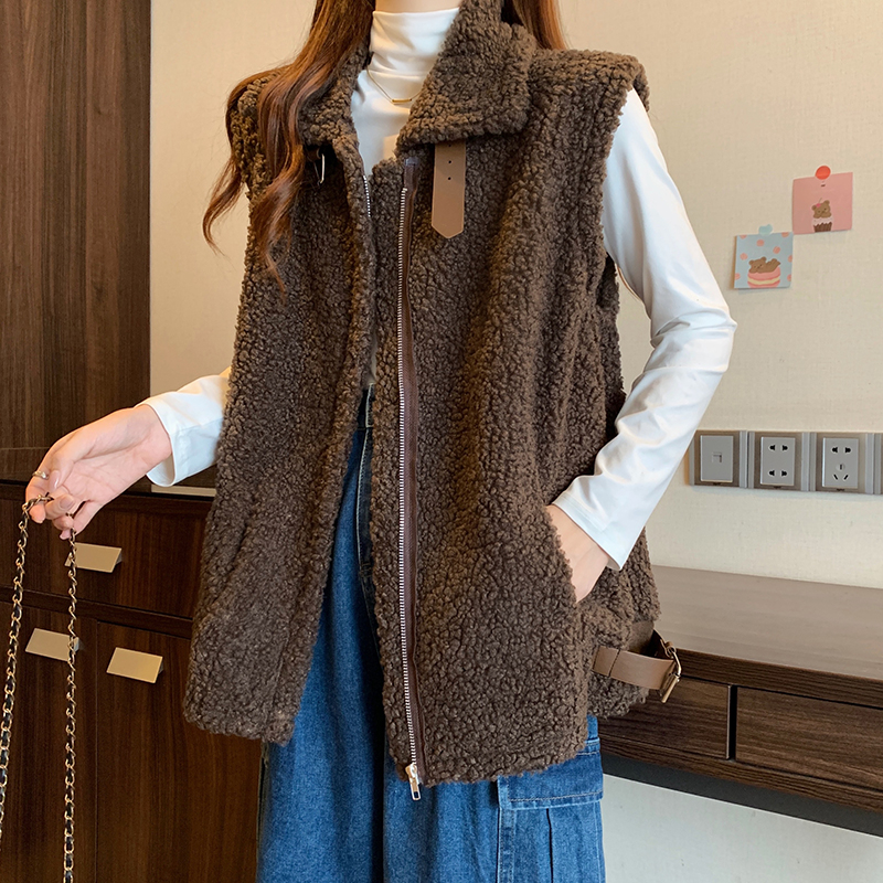 Original method vest jacket for women autumn and winter lamb wool Korean style loose fur one-piece fur for small people
