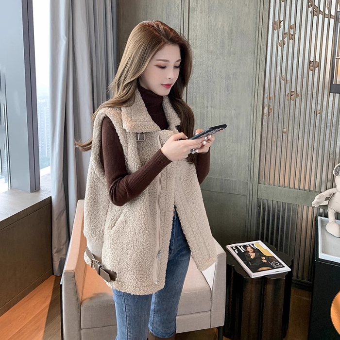 Original method vest jacket for women autumn and winter lamb wool Korean style loose fur one-piece fur for small people