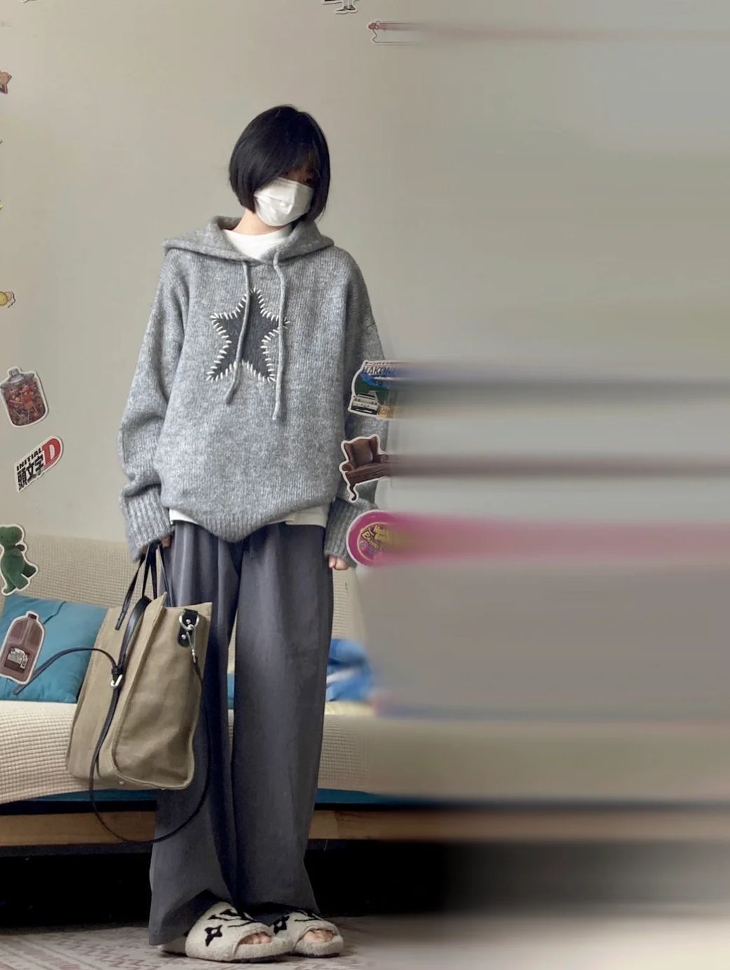 Breasts wheeze!  Lazy style retro star hooded pullover sweater for women autumn and winter new loose Korean style long-sleeved knitted