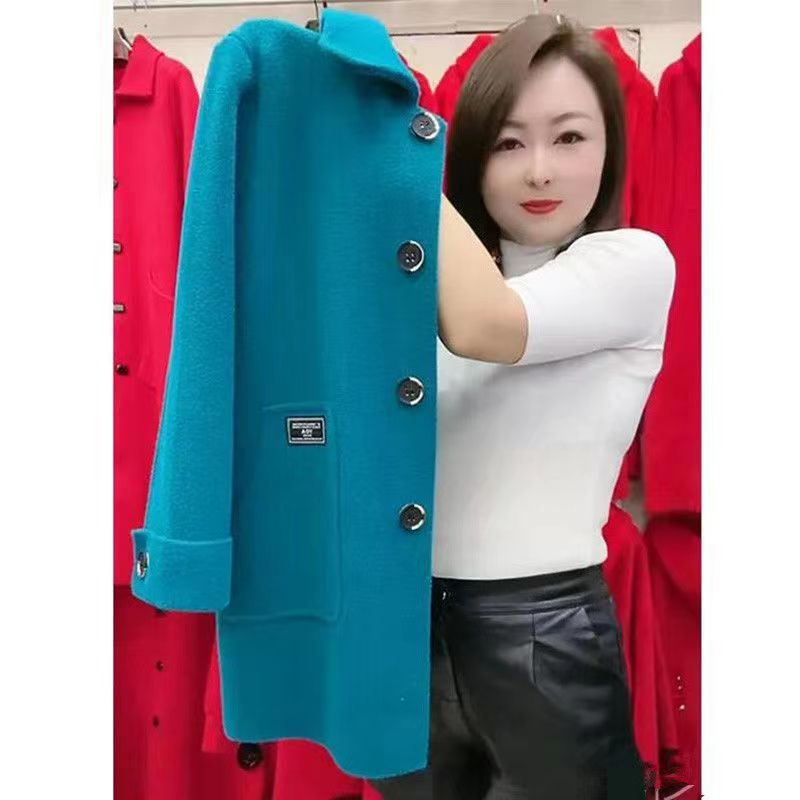 Spring and autumn new imitation double-sided woolen coat for middle-aged and elderly women, loose large size mother's wear, high-end versatile woolen coat for women