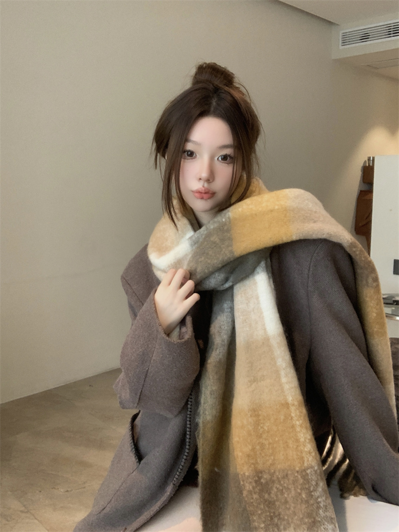Real price plaid tassel scarf rainbow color block scarf imitation cashmere mohair shawl thickened scarf