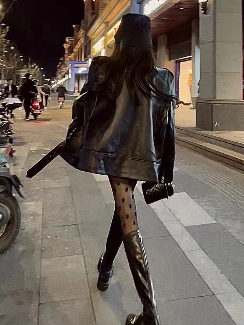 黑色机车皮衣外套女2023年春秋季新款夹克宽松时尚百搭高级感