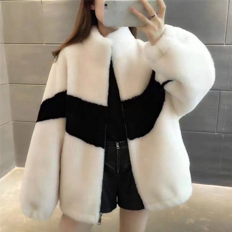 New winter style thickened imitation rabbit fur coat for women lamb wool particle all-in-one sweatshirt