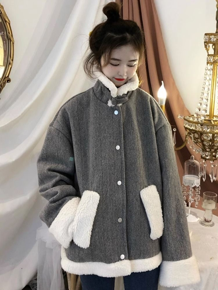 羊羔毛绒外套女秋冬年新款小香风韩版小个子宽松短款外套