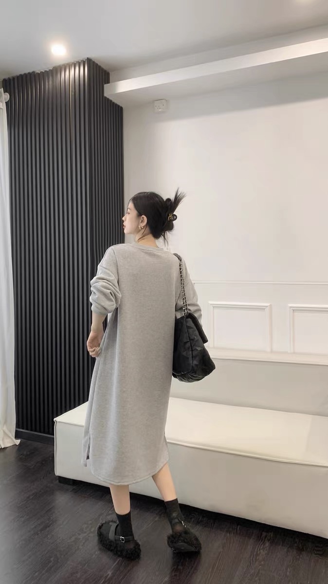 250克大卫衣冬季韩系慵懒风加绒加厚个性印花卫衣裙潮女