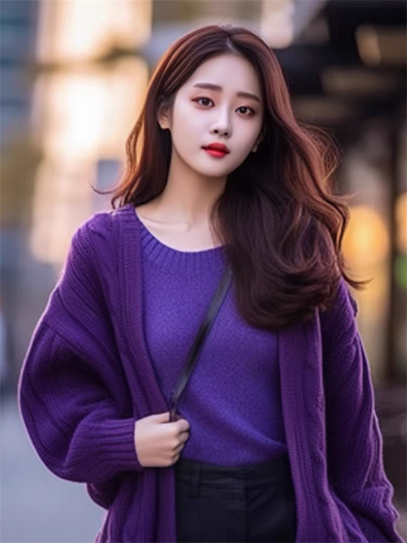 2023官图新款韩国东大门GLYP高良针织衫学院风紫衫军紫色系毛衣女