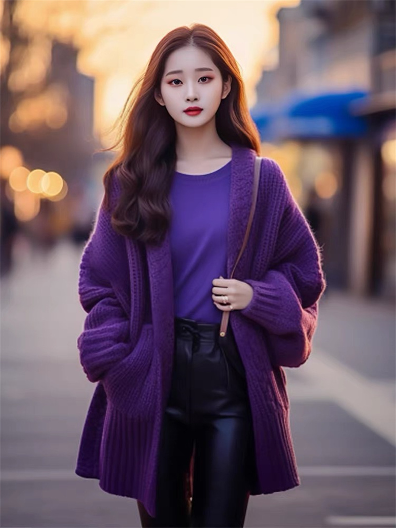 2023官图新款韩国东大门GLYP高良针织衫学院风紫衫军紫色系毛衣女