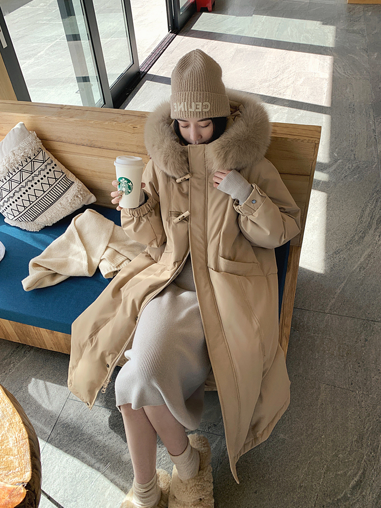 2023新款时尚韩版大毛领设计感小众收腰冬季加厚羽绒棉衣外套