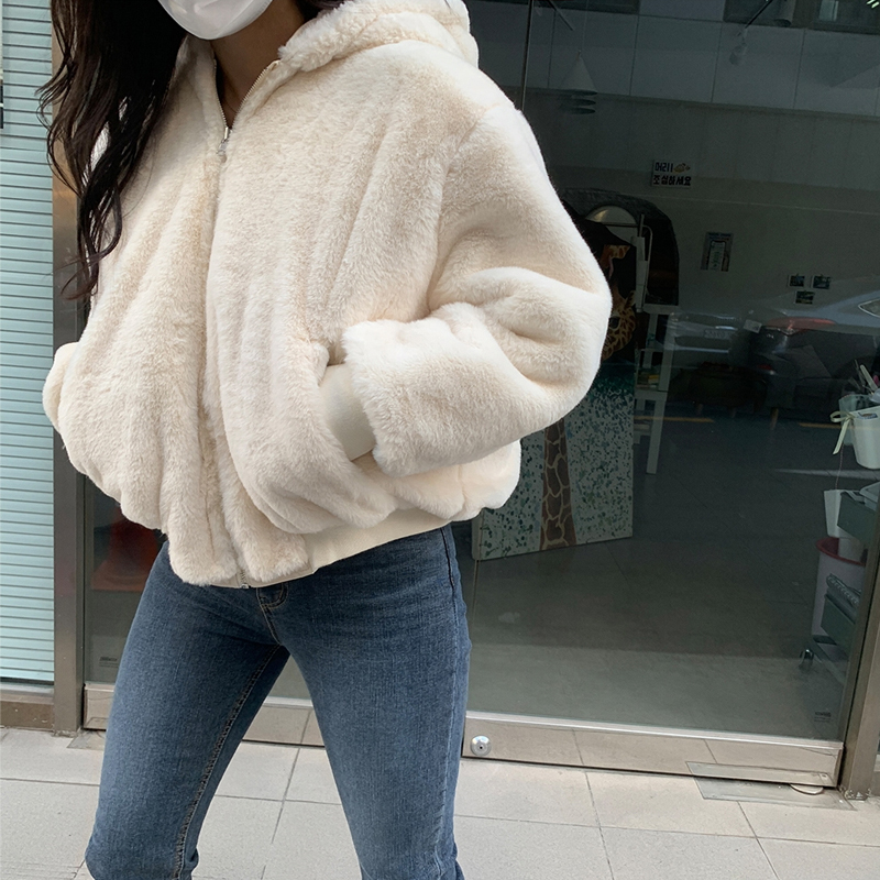 Korean new winter fat MM plus velvet and thickened reversible imitation mink fur warm hooded zipper cotton jacket for women