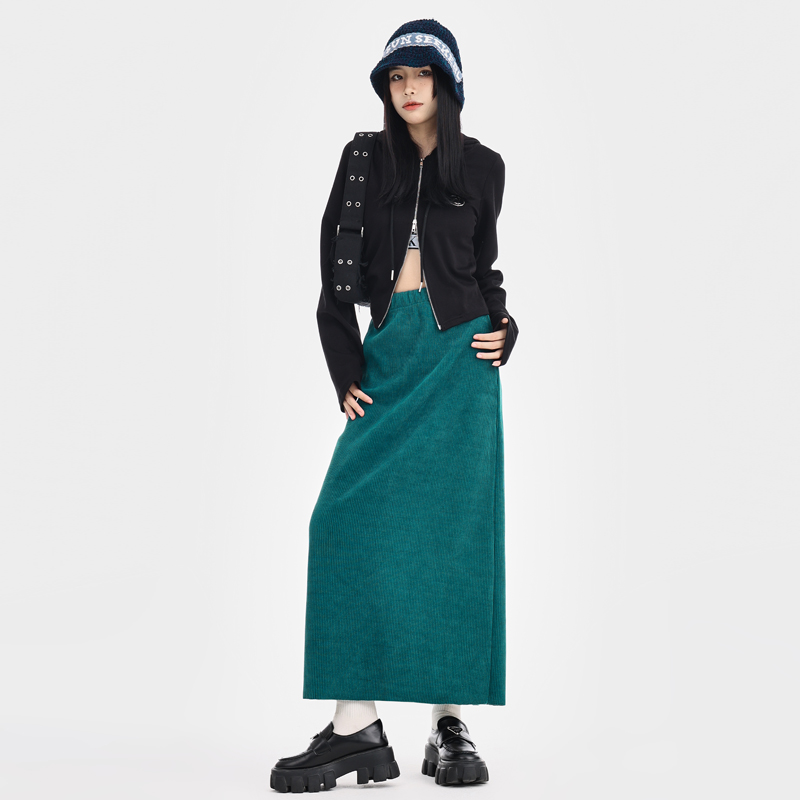 秋冬加厚欧棉绒半身裙女高腰显瘦包臀开叉一步裙中长款