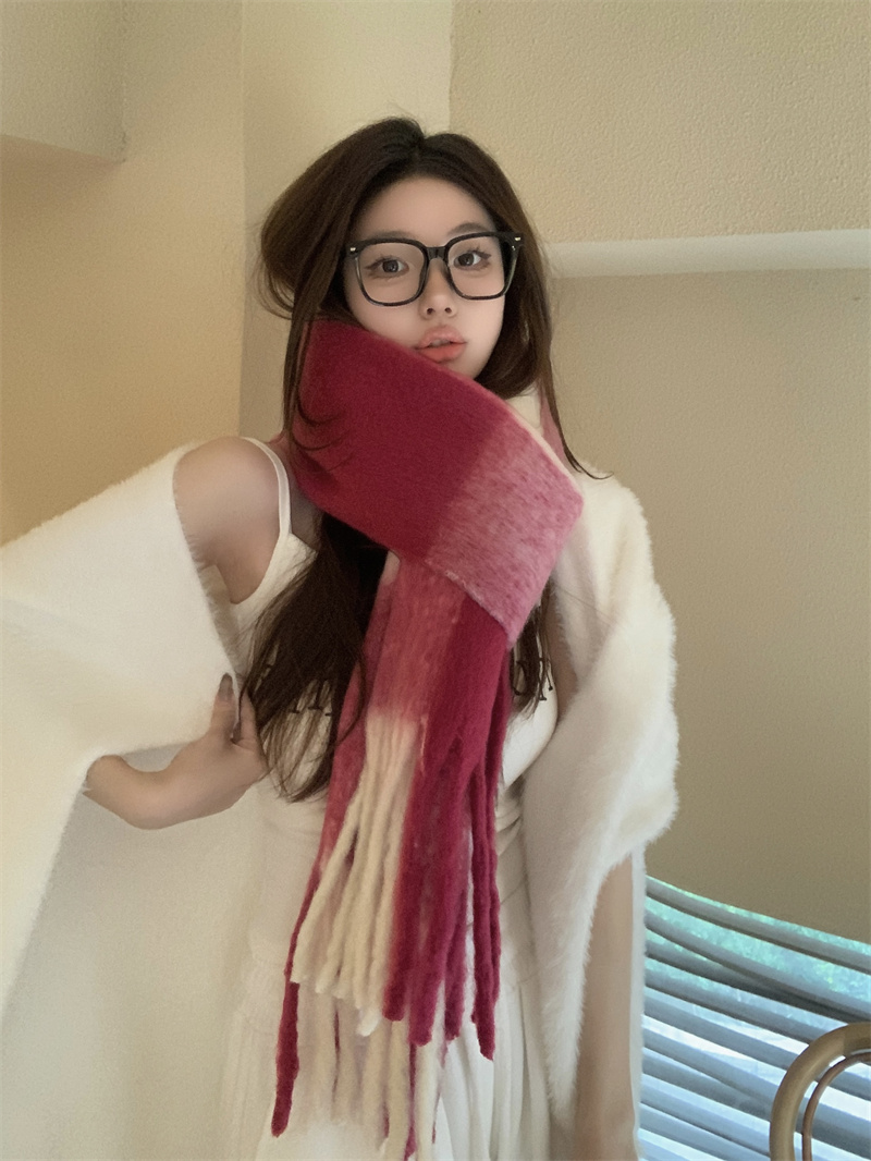 实拍  彩虹格子大围巾女冬季韩版高级感加厚围巾保暖披肩围脖
