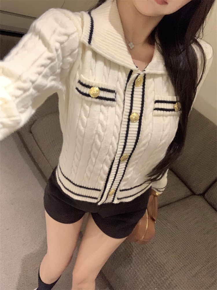Actual shot of new autumn style knitted cardigan jacket twist slim sweater