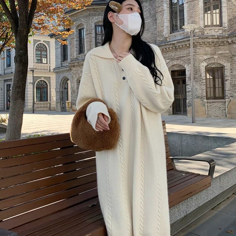 High-end and super good-looking sweater dress for women in autumn and winter loose and lazy style 2023 new long knitted dress