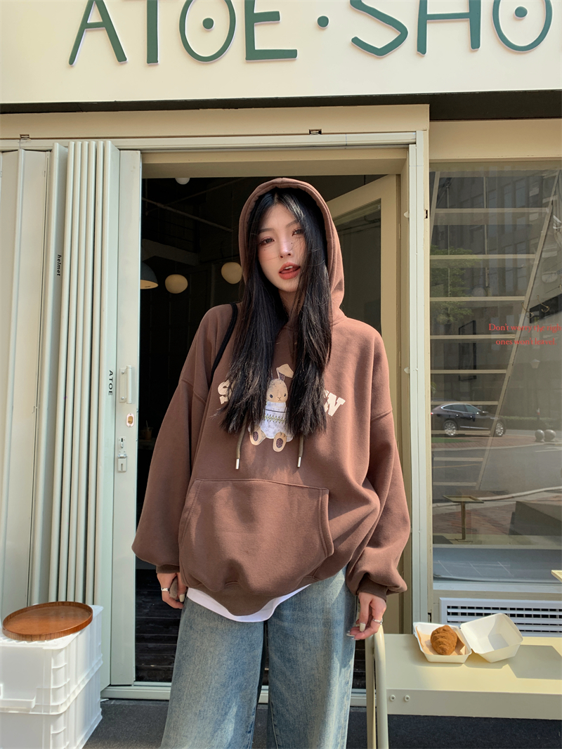 Real shot: The letters have been changed to warm snow fox velvet skin-friendly casual rabbit print hooded sweatshirt for women