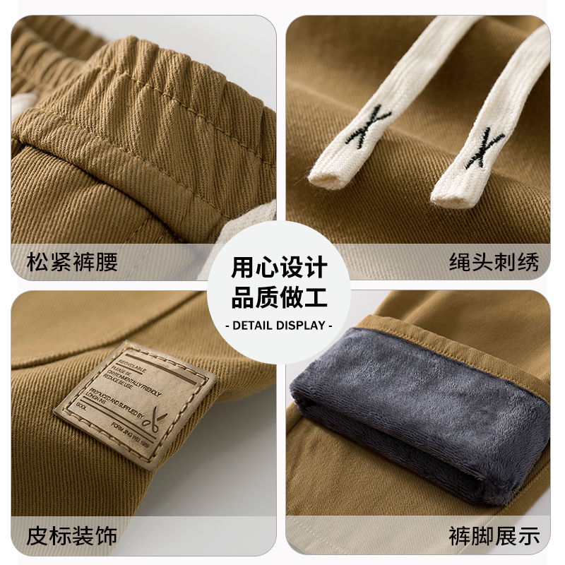 實拍冬季加絨保暖闊腿工裝褲男復古休閑加厚長褲潮牌寬松直筒褲