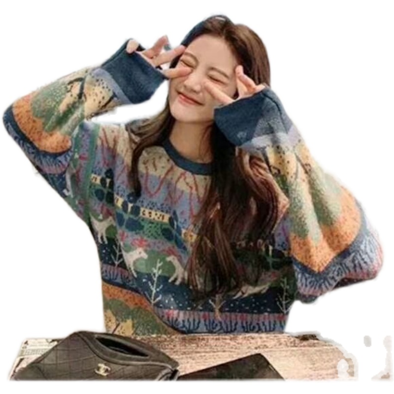 Japanese college style sweater for women autumn and winter 2024 new autumn women's pattern design long-sleeved top for outerwear
