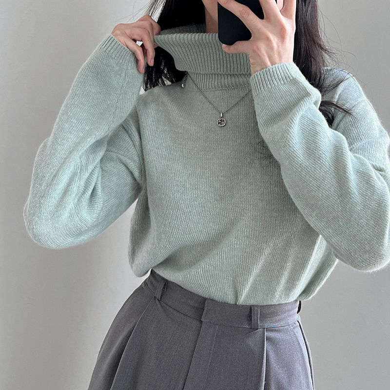 韩国chic高领保暖套头毛衣纯色百搭打底针织上衣女