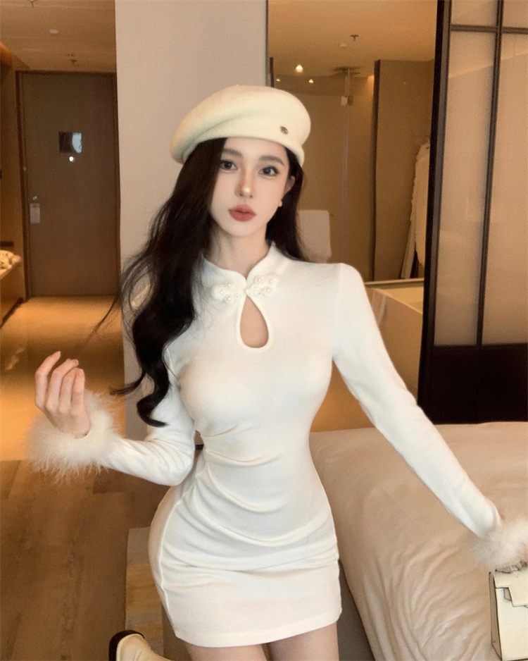 實拍實價 國風改良旗袍修身顯瘦包臀連衣裙短款