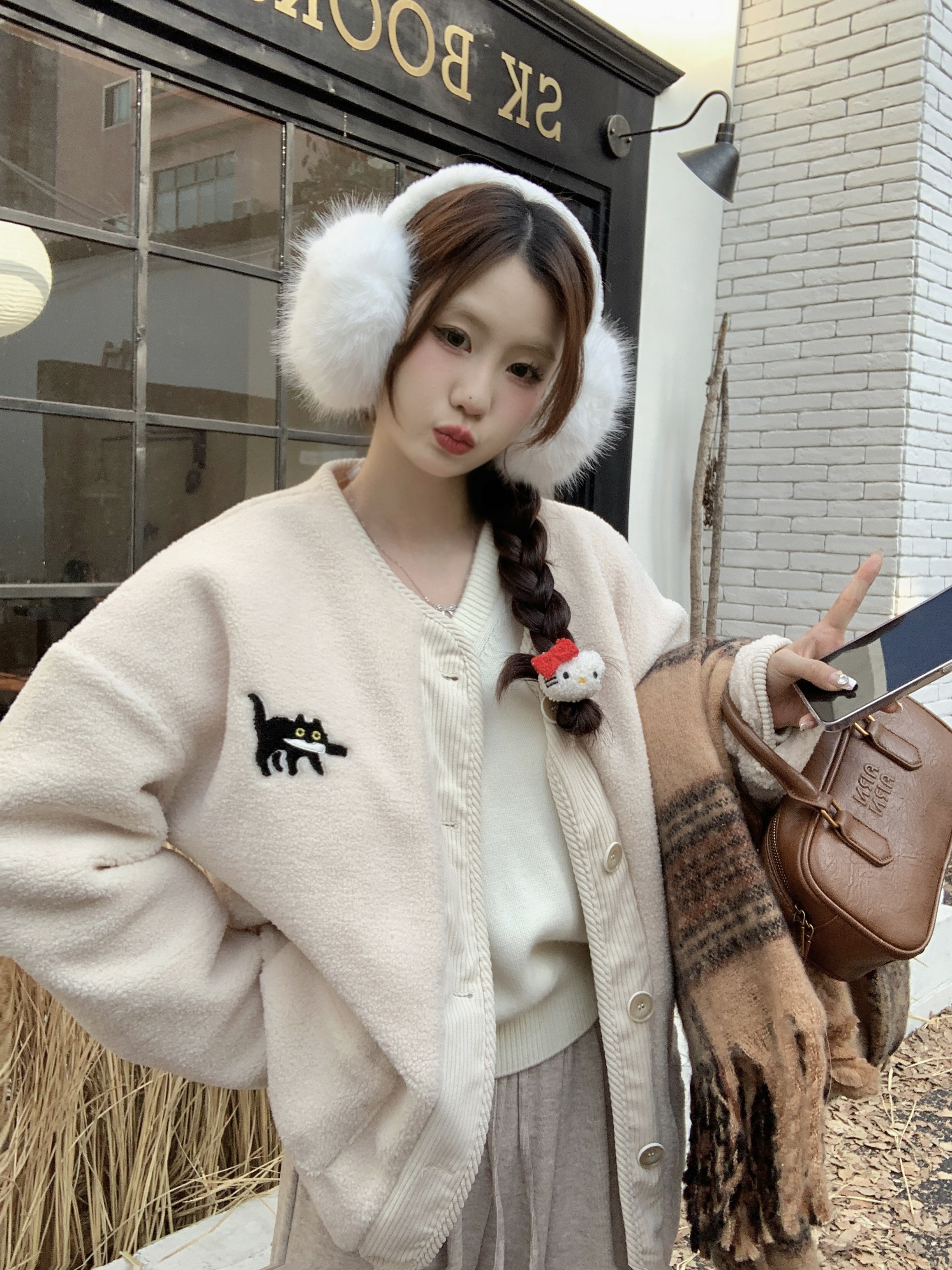 实拍~冬季韩版新男女同款复古摇粒绒外套款式拼接开衫夹克潮