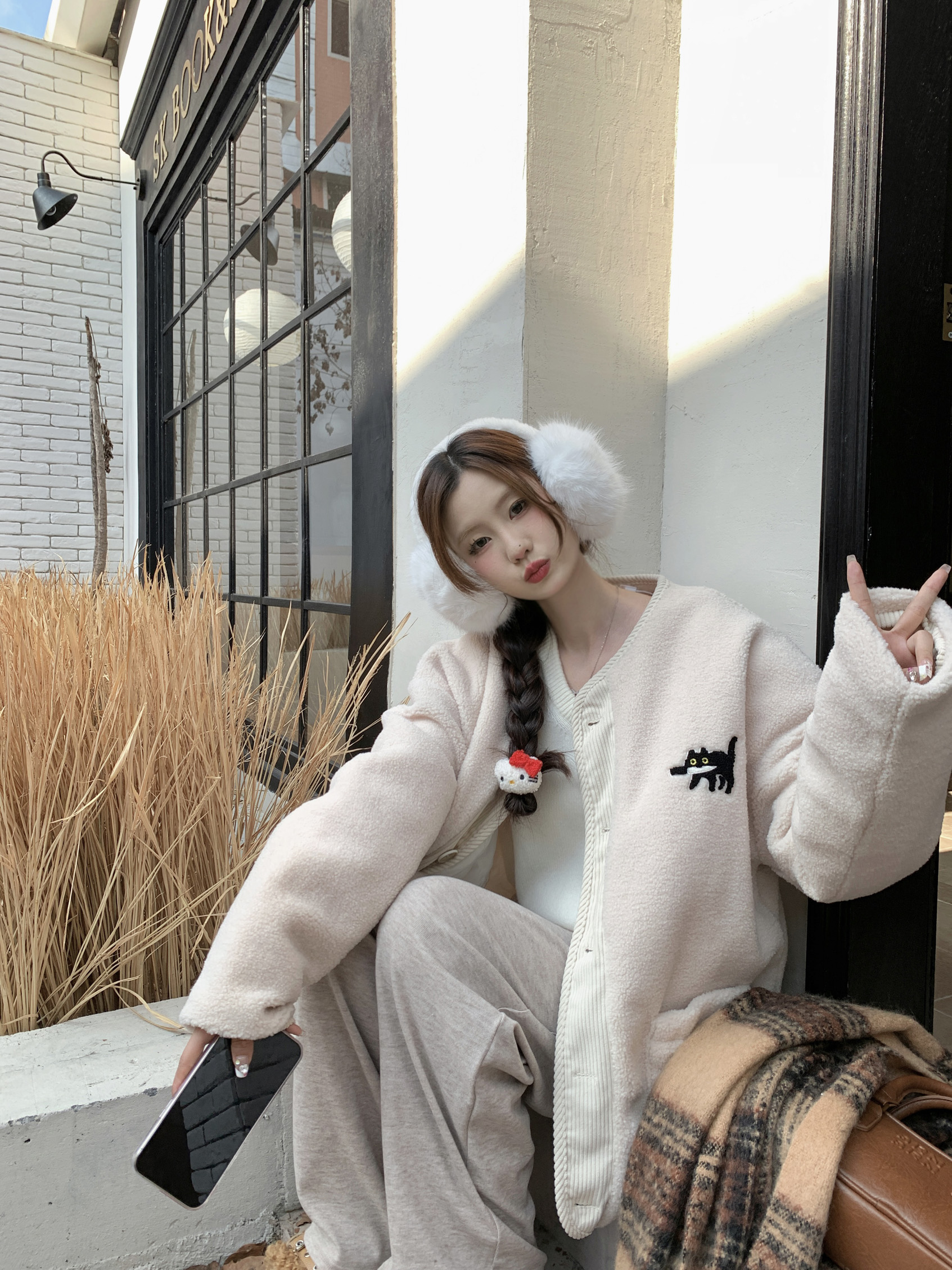 实拍~冬季韩版新男女同款复古摇粒绒外套款式拼接开衫夹克潮