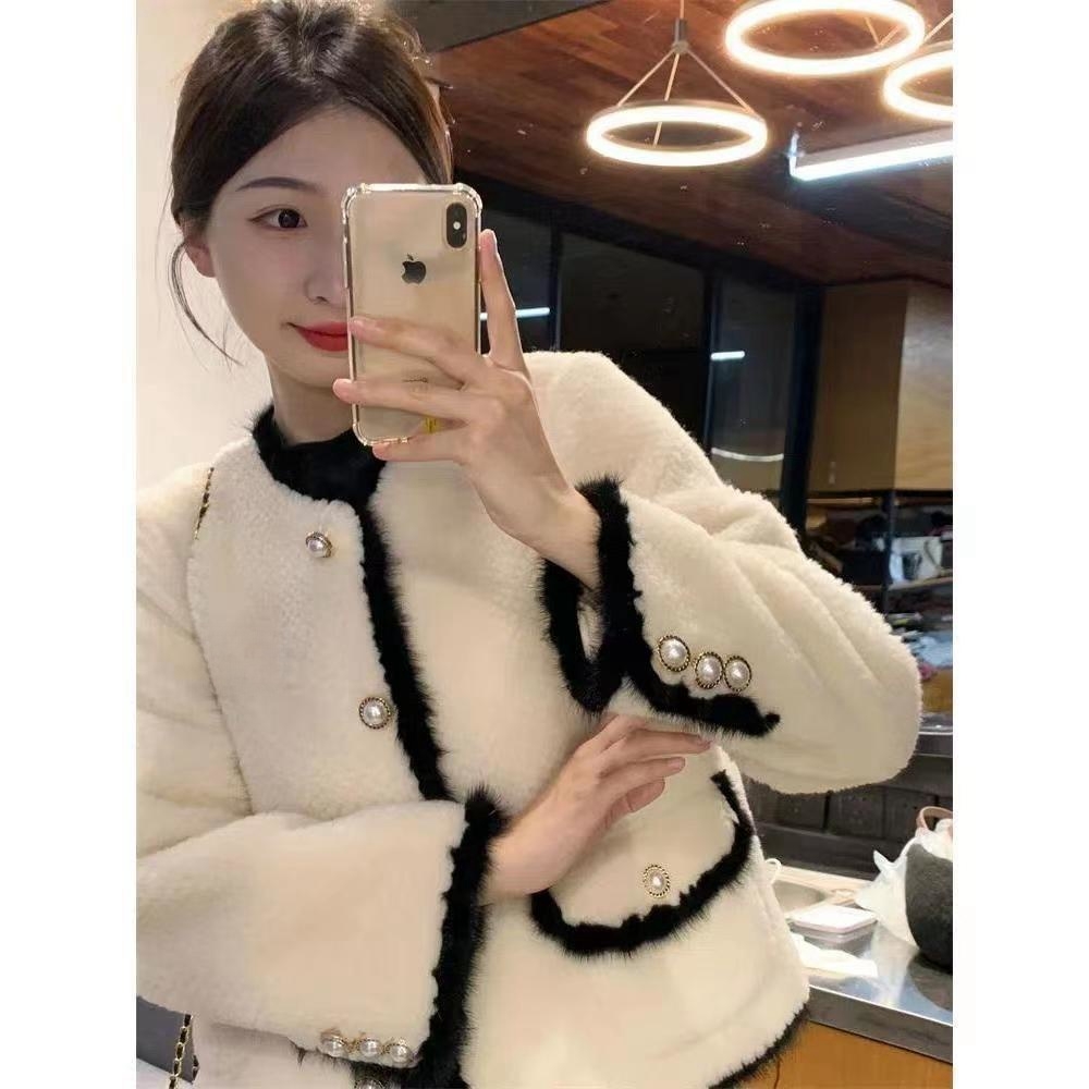 Australian wool and mink small fragrant style short coat for women  winter new lamb wool particle sheep sheared fur