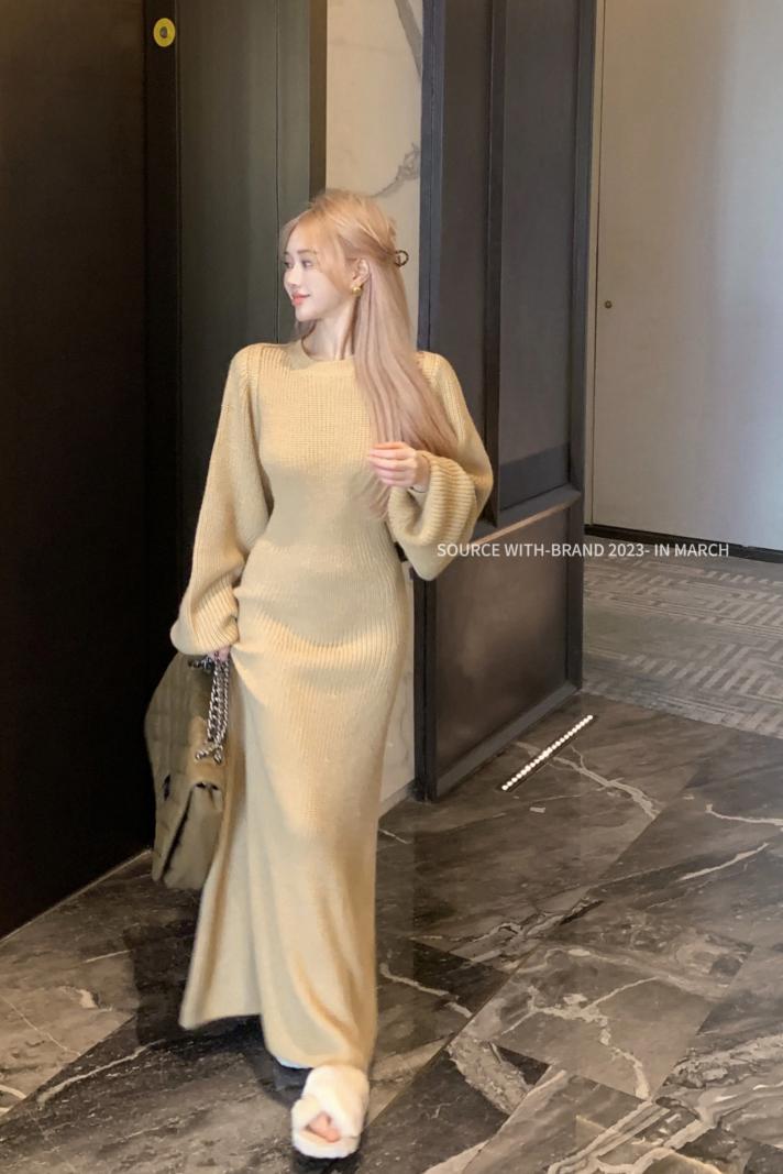 Actual shot of new lazy sweater + solid color dress high-end suit for women