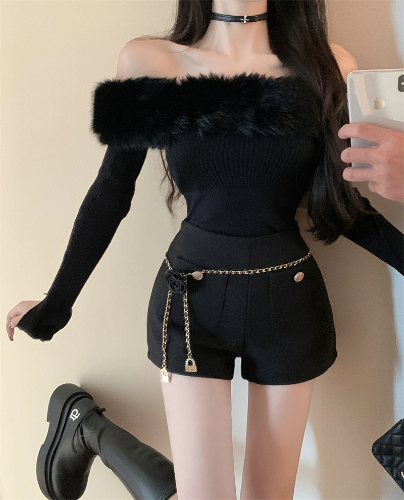 Real shot of classic pants king/rich daughter style tweed small fragrant style shorts for women high waist a line woolen pants