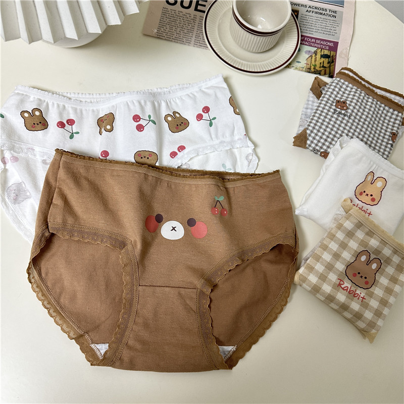 Actual shot~Korean version of girl’s cute bunny and cute cherry cotton-trimmed briefs