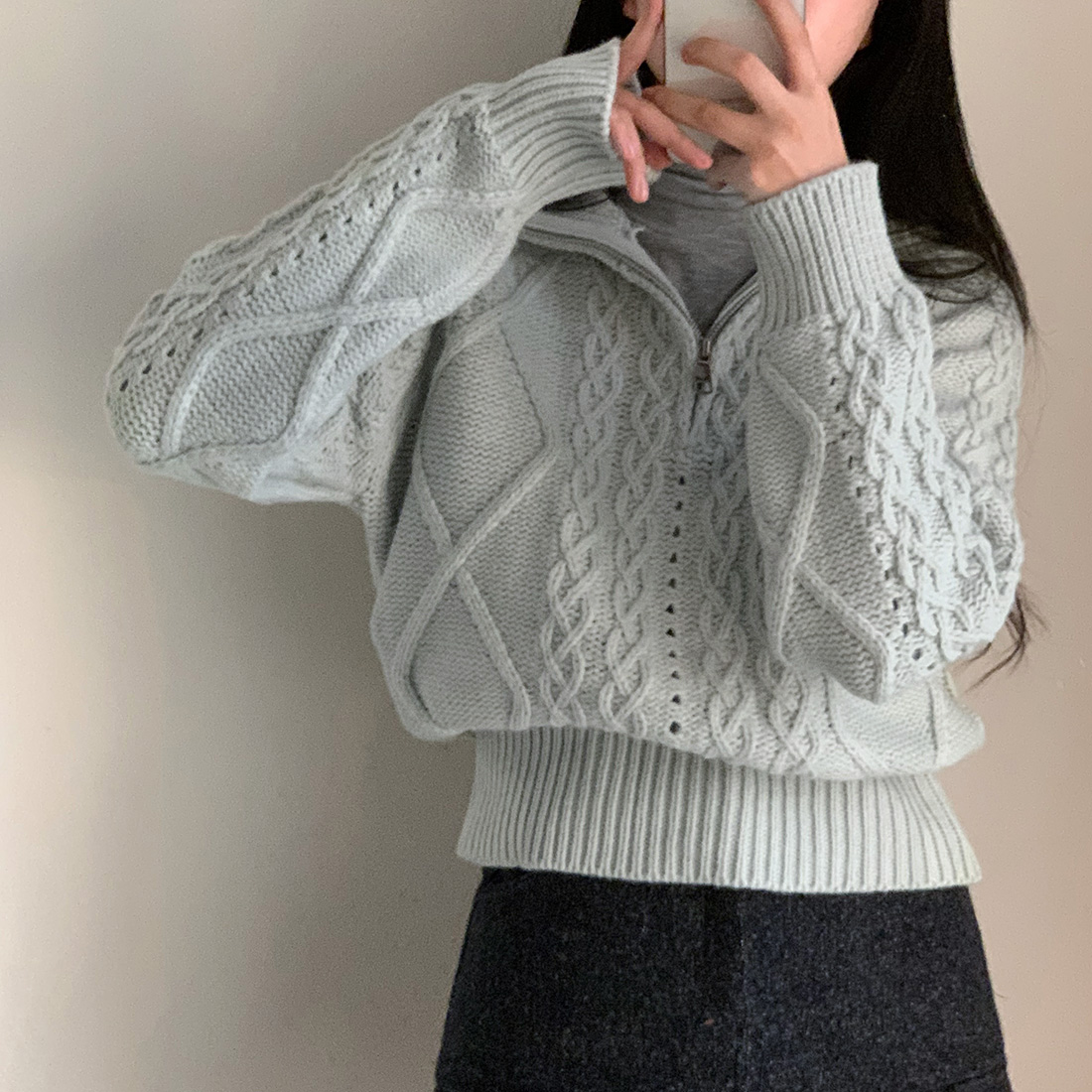 Korean chic winter temperament lapel half zipper twist sweater