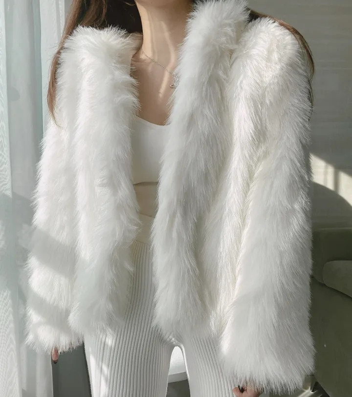 2023 autumn and winter Korean new fur coat hooded loose thickened coat 6933