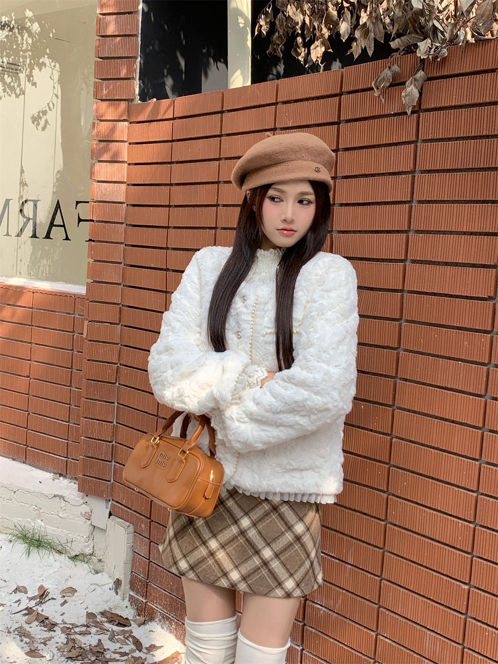 Actual shot~Korean style women's small fragrance quilted thickened pearl plush fur coat top