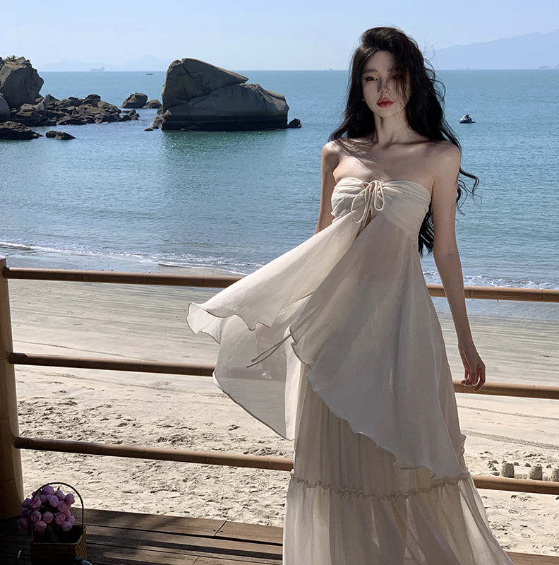 實拍 ！夏季仙女兩件套套裝高級感初戀裙子海邊度假長裙女