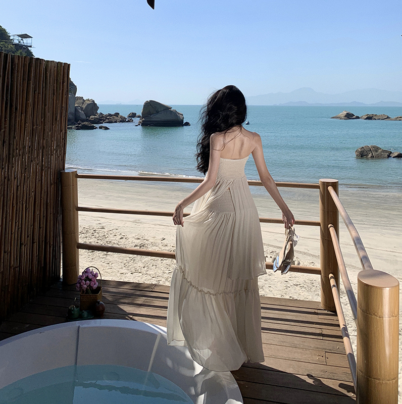 實拍 ！夏季仙女兩件套套裝高級感初戀裙子海邊度假長裙女
