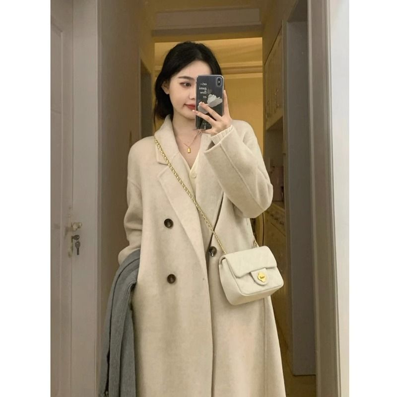 High-end woolen coat for women mid-length over the knee  new autumn and winter student Korean style slim woolen coat