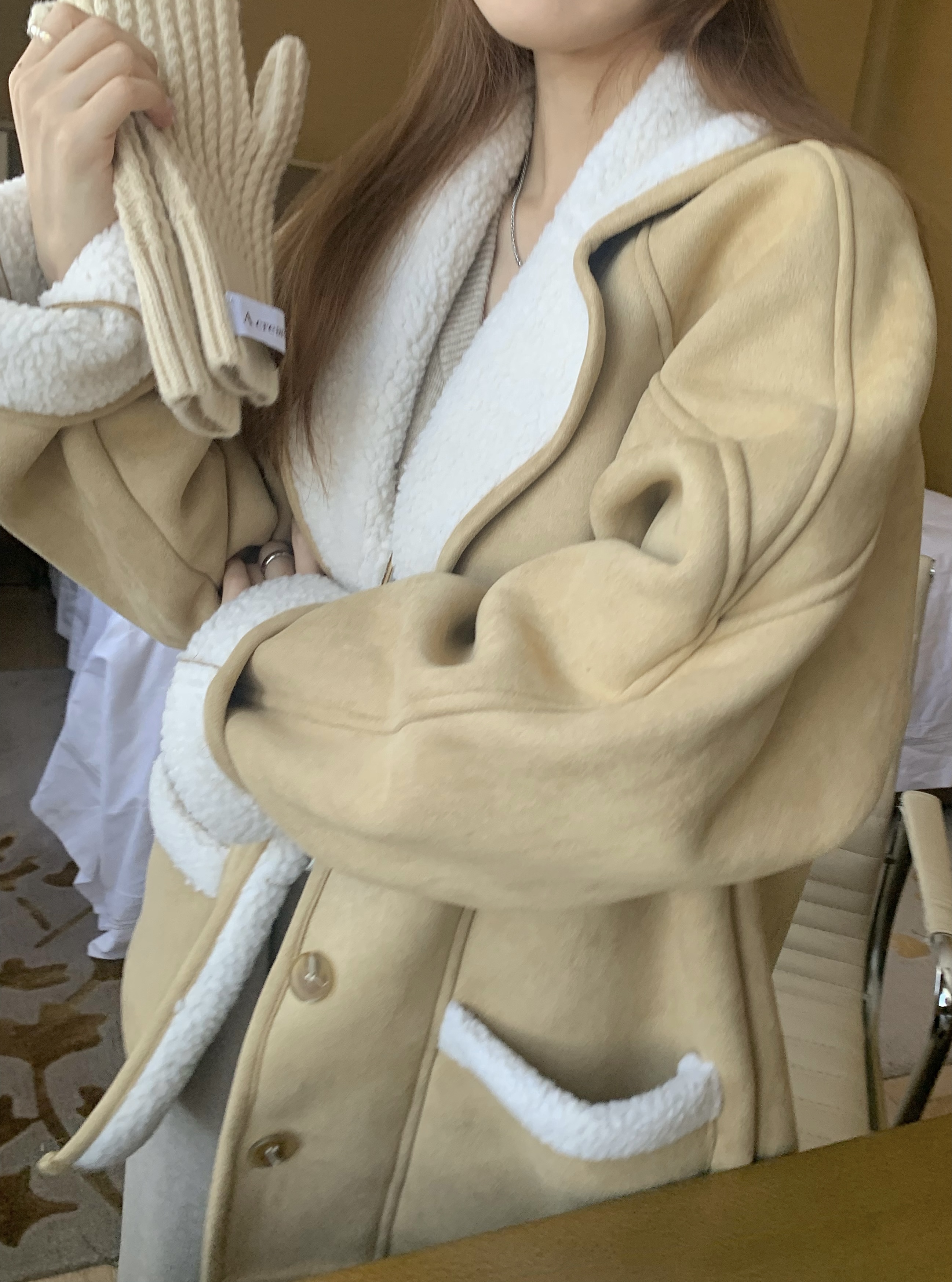 Actual shot~Warm sunshine in winter Autumn and winter suede jacket lamb fur one-piece thickened coat jacket