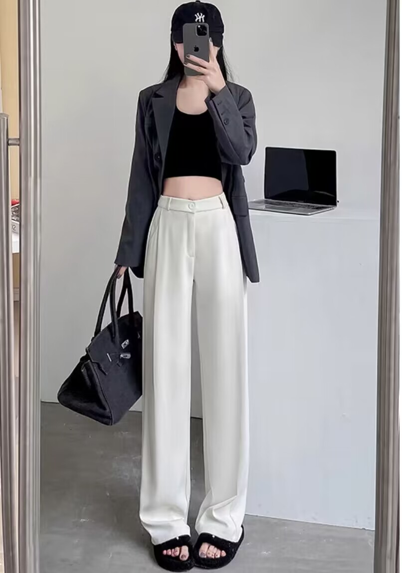 西装裤高级感垂感女春秋2023新款显瘦休闲直筒高腰窄版阔腿裤