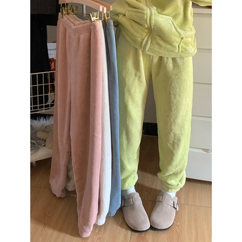 Actual shot of autumn and winter lazy style long-sleeved soft waxy plus velvet pajamas warm casual pajamas home wear two-piece set