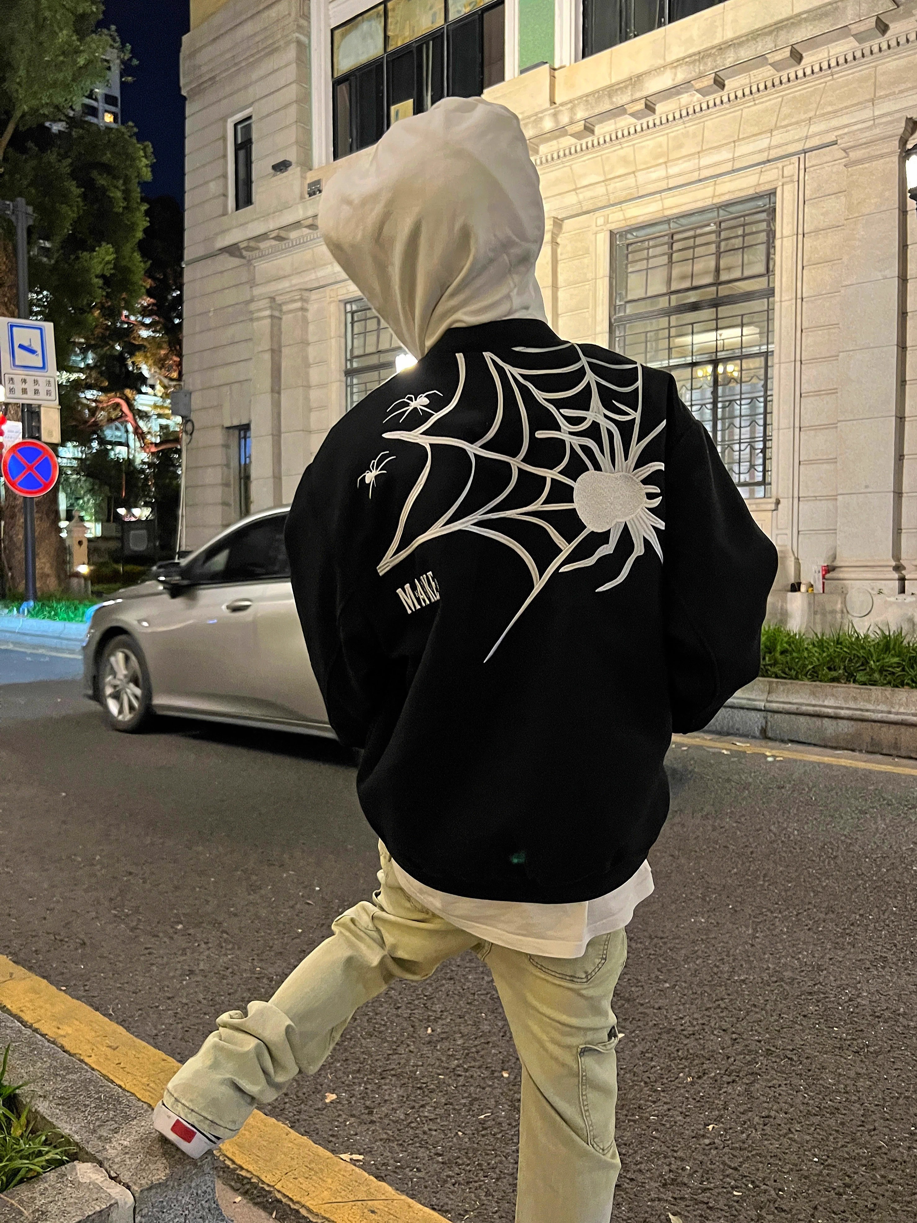 American high street trendy brand niche design spider jacket jacket for men and women autumn and winter new quilted stand-up collar baseball uniform