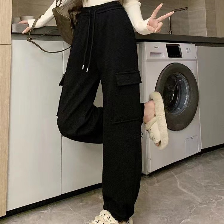  Autumn and Winter New Elastic Waist Drawstring Legs Loose Fashion Overalls Plus Velvet Casual Pants for Women