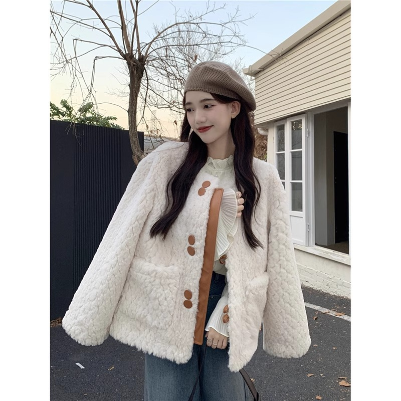Korean soft fur coat for women in winter thickened high-end design loose long-sleeved cotton coat