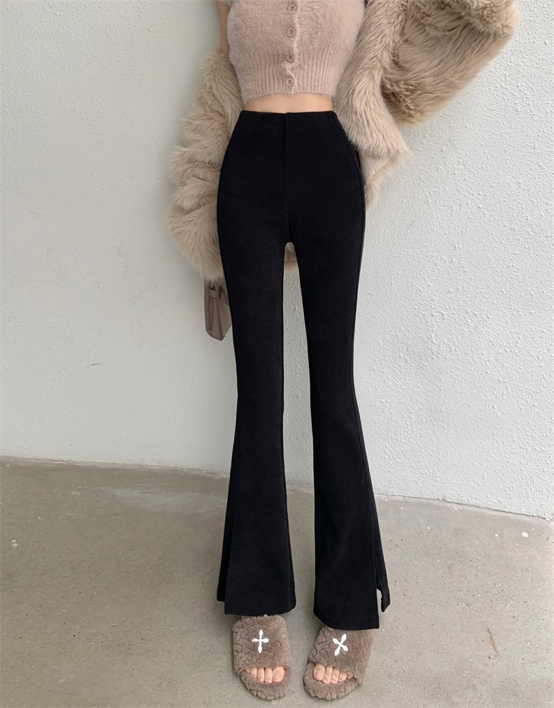 Actual shot~~Velvet and thickened retro high-waist corduroy slimming and versatile slit micro-flared trousers