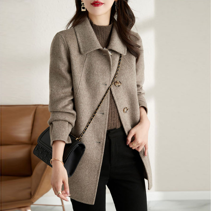 Longfengni 350g new autumn and winter coat mid-length slim slim doll collar small woolen coat for women